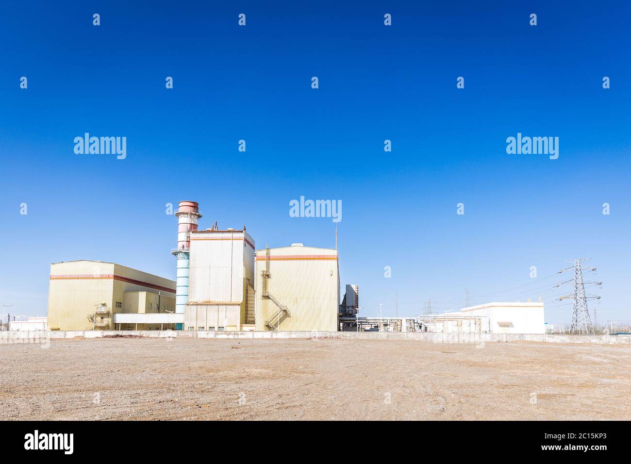 power plant in country in blue sky Stock Photo