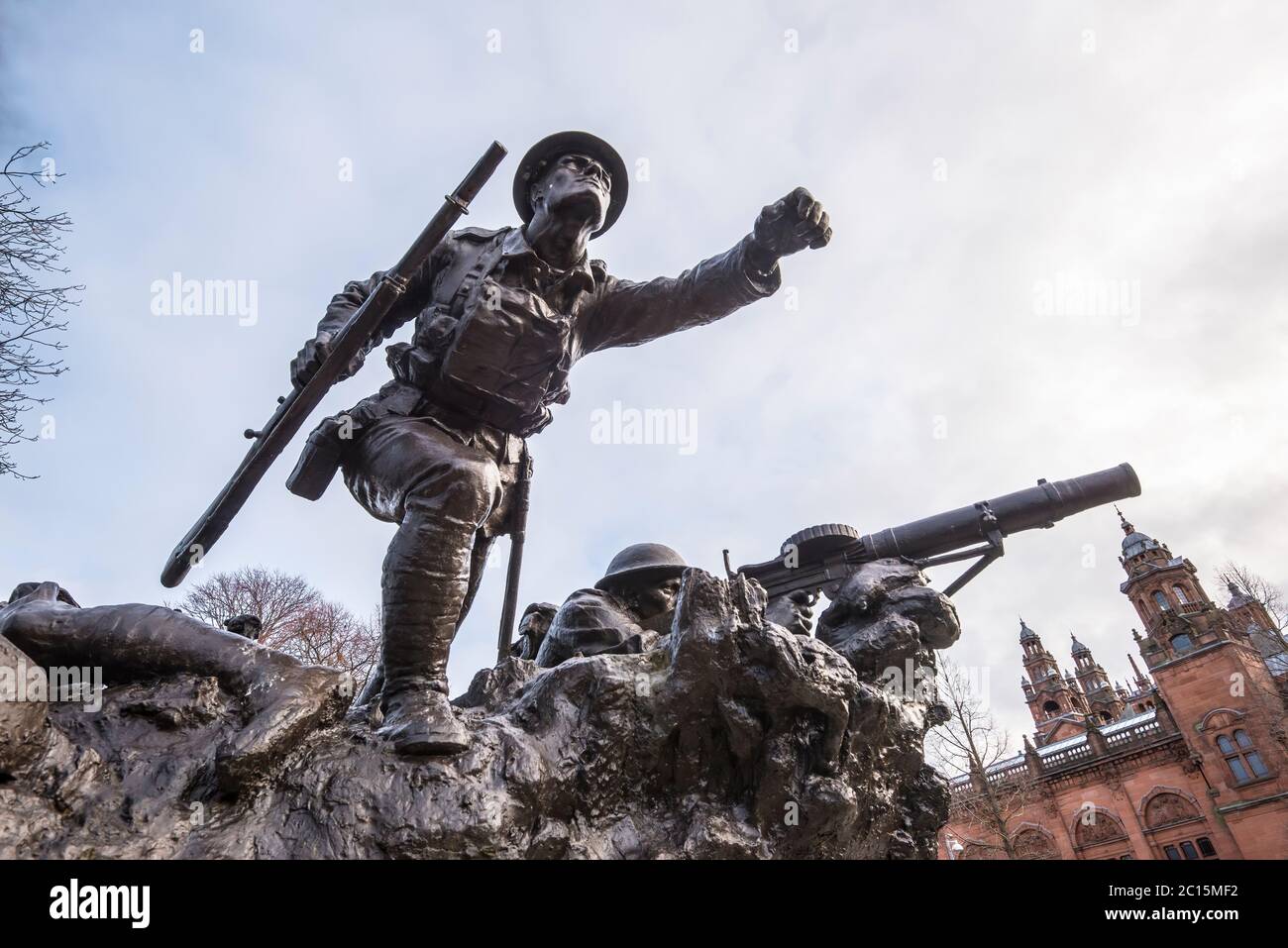 Cameronians (Scottish Rifles) War Memorials, in the grounds of Kelvingrove Art Gallery and Museum 1425 Argyle Street, Glasgow, Scotland. Stock Photo