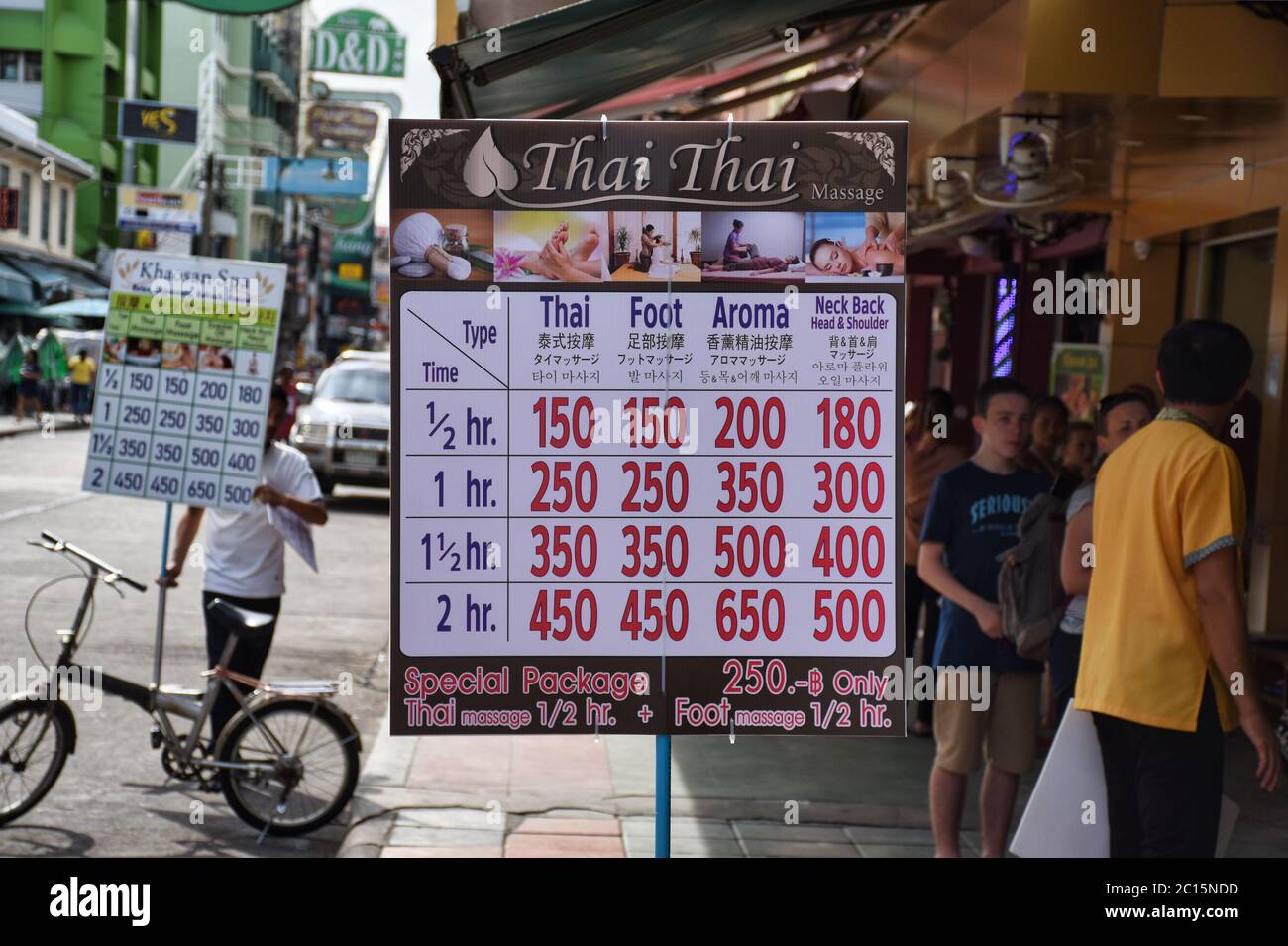 Bangkok, Thailand 01.06.2020 Massage prices on a billboard on the