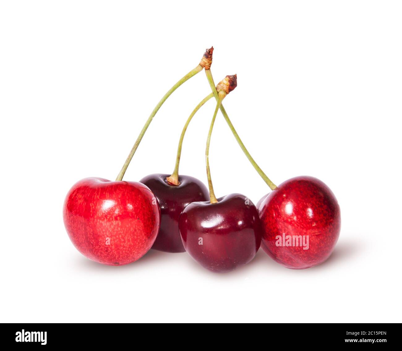 Four red juicy sweet cherries Stock Photo