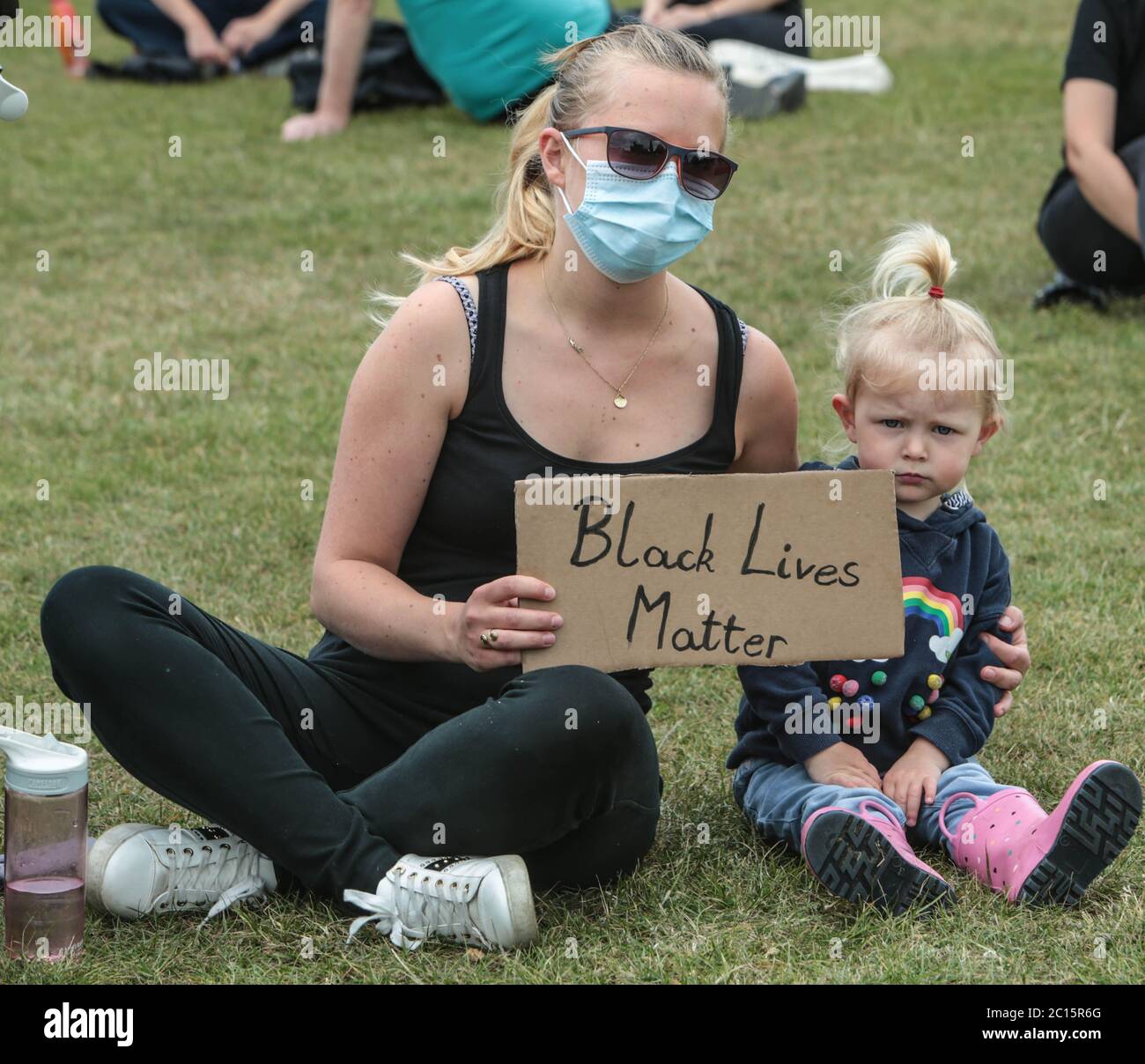 London UK 14 June 2020 Wandsworth Stand up to Racism and BLM , organised a peaceful protest on Tooting Common today. People who attended wore green as asked by the organisers to remember the 3rd anniversary of the fire at Greenfell. Paul Quezada-Neiman/Alamy Live News Stock Photo