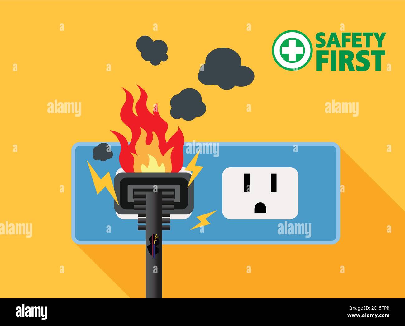 Power plug is full,Short circuit,House fire, Safety first,Vector design Stock Vector