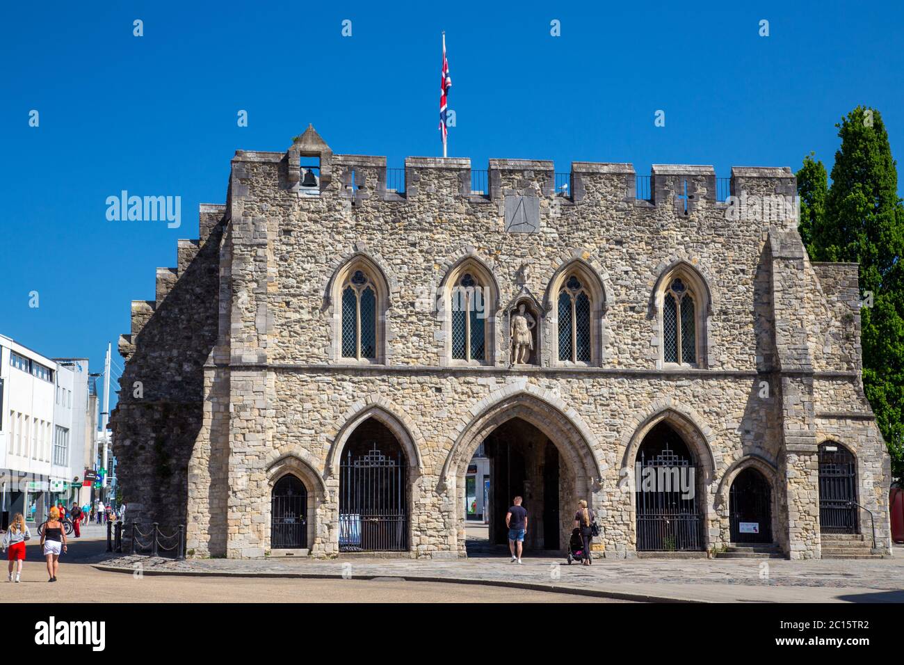 Bargate is a Grade I listed medieval gatehouse in the city centre of Southampton, England Stock Photo