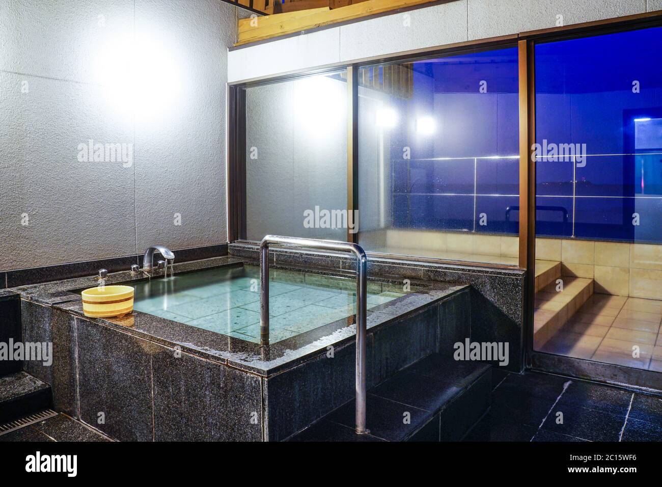 Indoor Japanese hot springs bath (onsen). Stock Photo