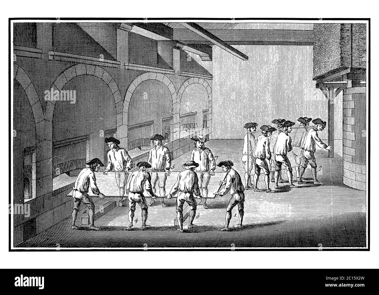 Antique illustration representing drawing the plate glass from the
