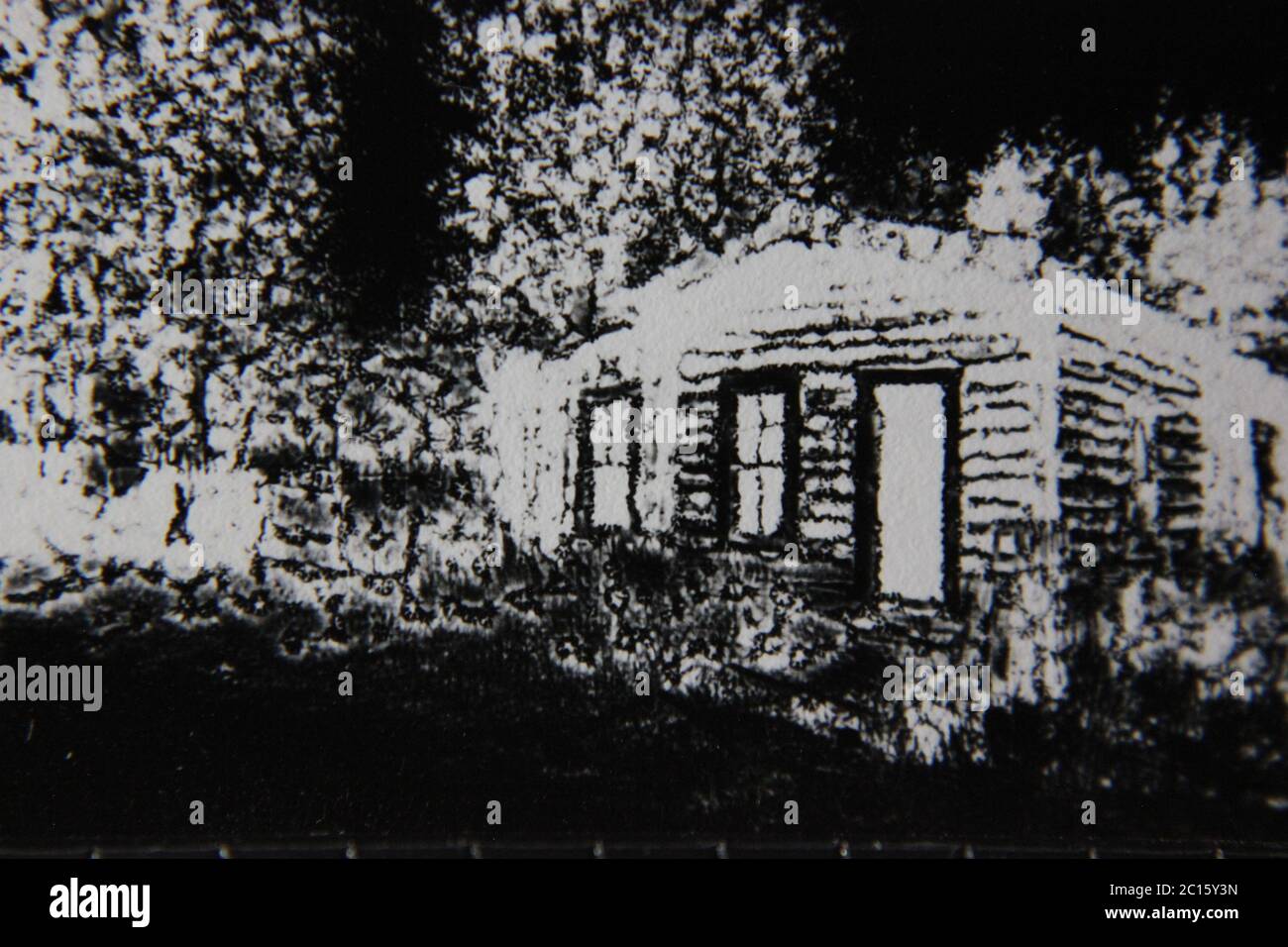 Fine 70s vintage black and white extreme photography of a rustic cabin ...