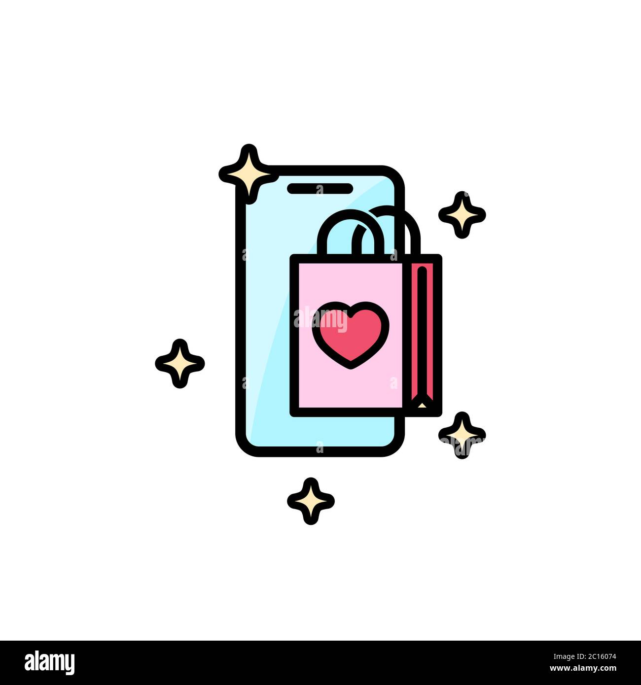 https://c8.alamy.com/comp/2C16074/shopping-online-ecommerce-with-bags-in-smartphone-with-heart-icon-flat-love-stories-symbol-valentines-day-concept-vector-on-isolated-white-2C16074.jpg