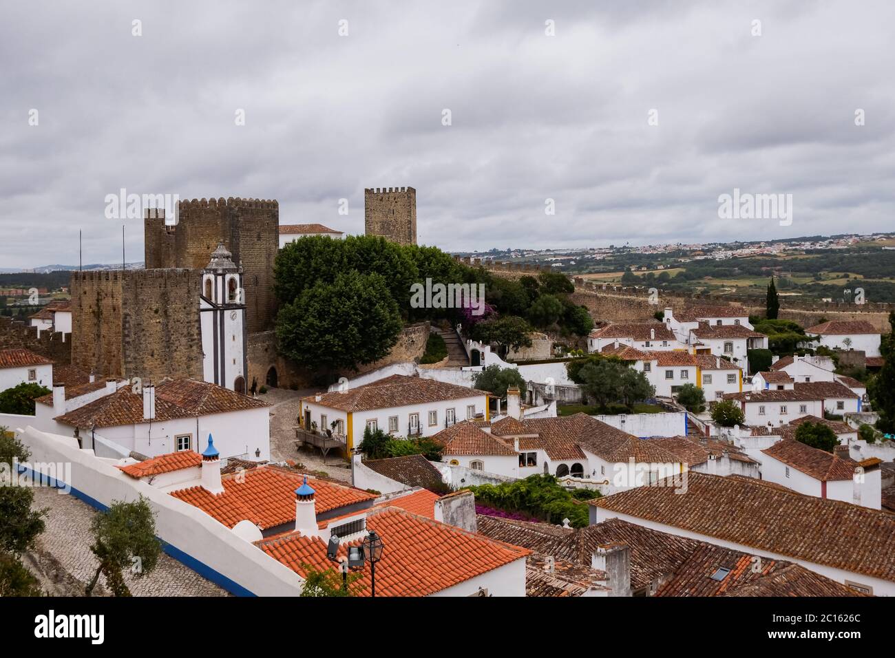 Aerial view medieval walled village hi-res stock photography and images ...