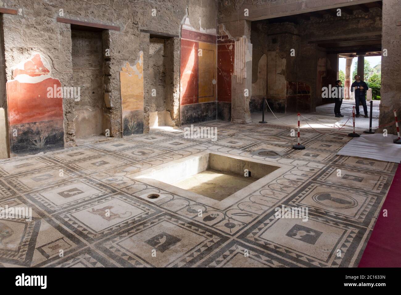 The house of Paquius Proculus with a magnificent mosaic tiled floor showing animals, in the ancient city of Pompeii, UNESCO World Heritage Site, Italy Stock Photo