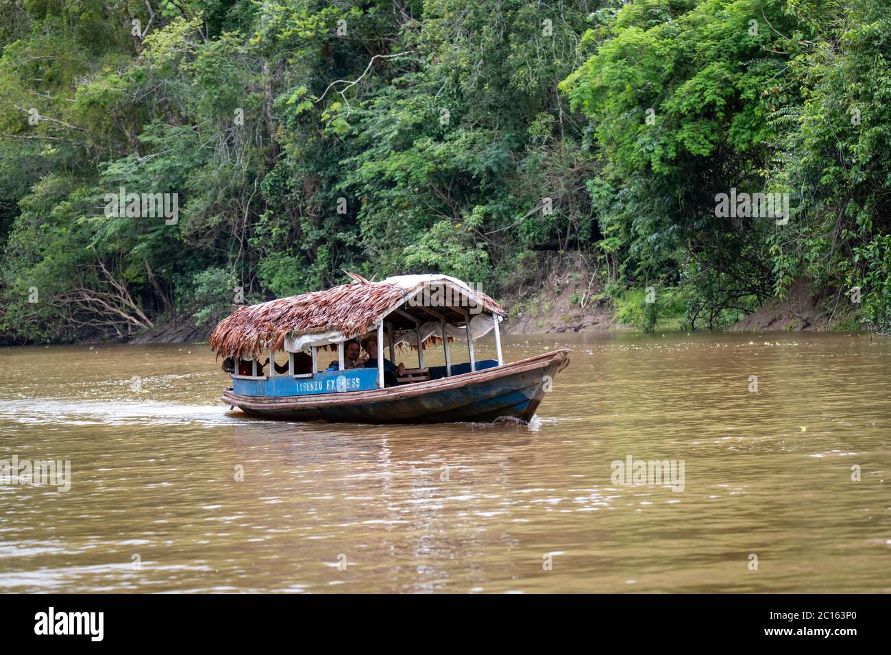 An Amazon river boat takes tourists on a tour of the Peruvian Amazon