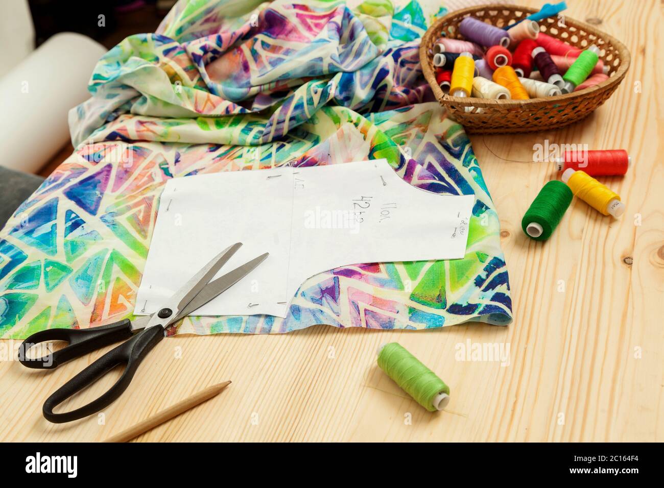 pattern on fabrics and sewing accessories Stock Photo Alamy