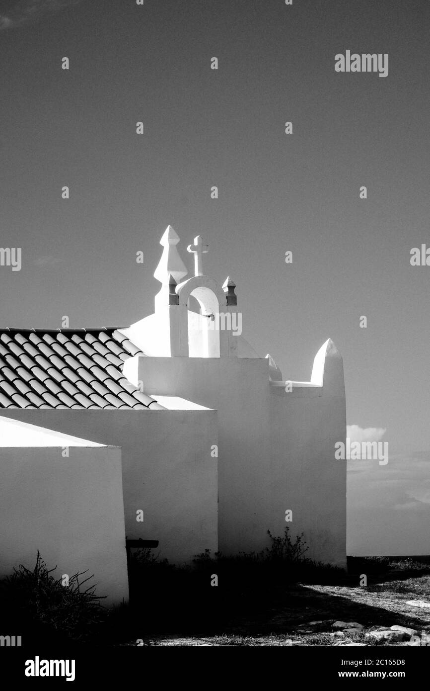 Baleal, Peniche - White Church with Orange Tiled Roof near the Beach - Mediterranean 'Santorini Greek Style Architecture' Stock Photo
