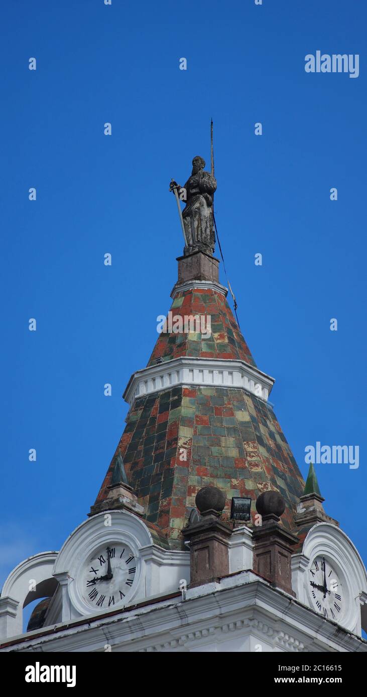 Quito, Pichincha / Ecuador - July 21 2018: Architectural Detail of Church and Monastery of San Francisco on a sunny day. It is a 16th-century Roman Ca Stock Photo