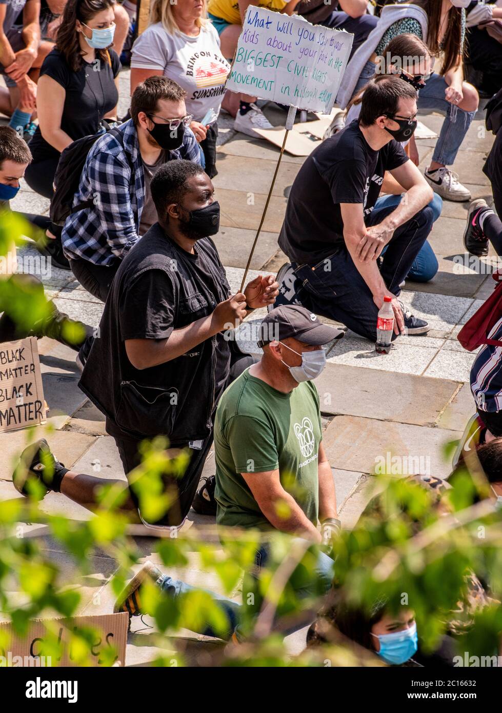 Leeds, 14th June 2020. A big crowd gathered in Leeds today for a very peaceful rally organised by Black Lives Matter and Black Voices Matter to protest against the murder of George Floyd and against racism. Credit: ernesto rogata/Alamy Live News Stock Photo
