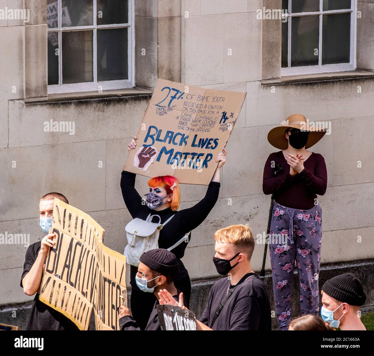 Leeds, 14th June 2020. A big crowd gathered in Leeds today for a very peaceful rally organised by Black Lives Matter and Black Voices Matter to protest against the murder of George Floyd and against racism. Credit: ernesto rogata/Alamy Live News Stock Photo