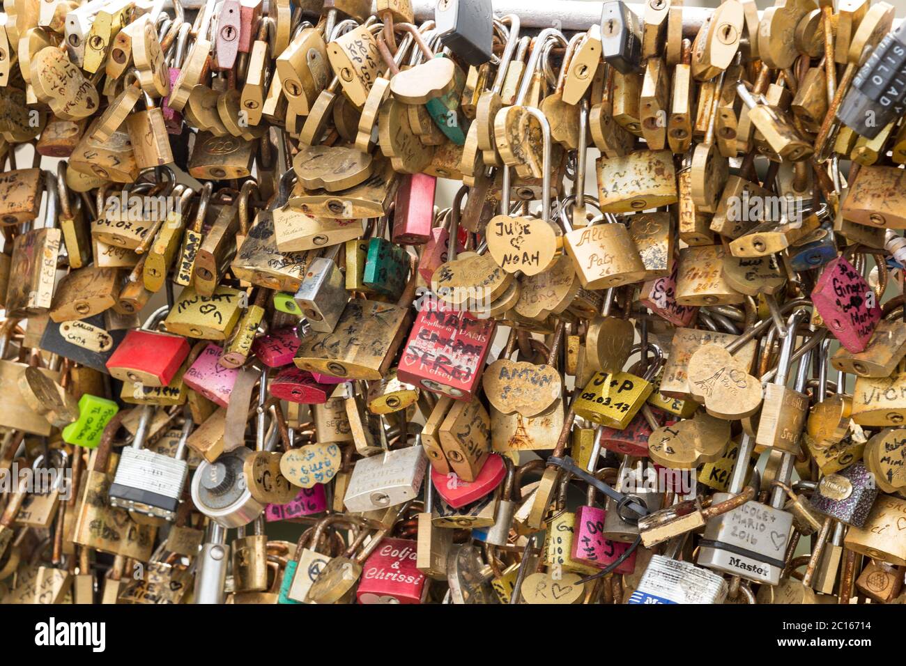 Love lock on a bridge in Paris. Stock Photo