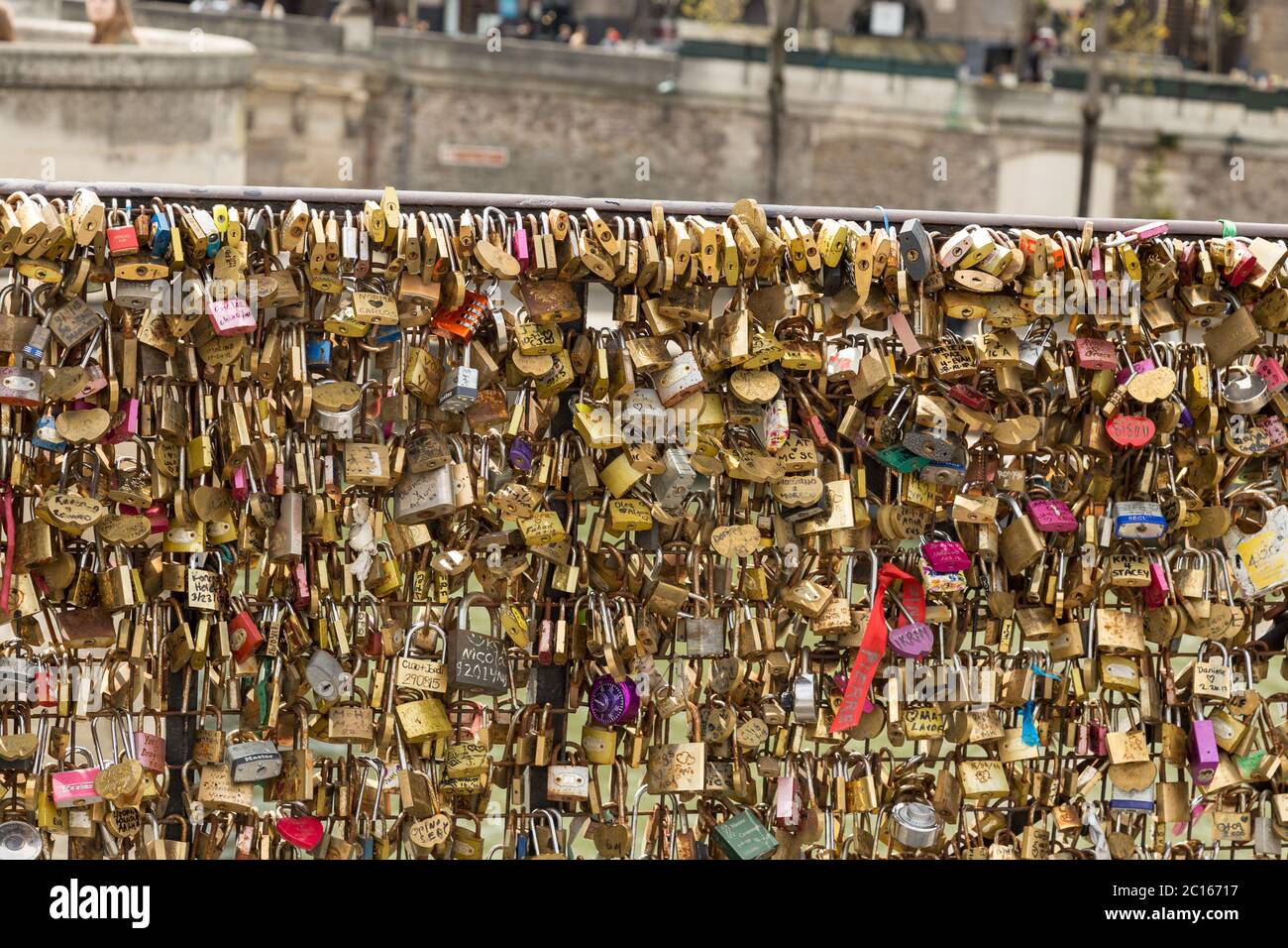 Love lock on a bridge in Paris. Stock Photo