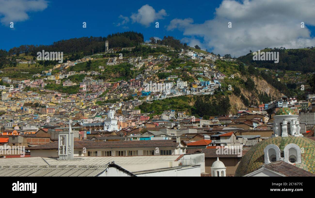 Panoramic view of La Colmena neighborhood near the historic center of Quito from San Francisco square Stock Photo