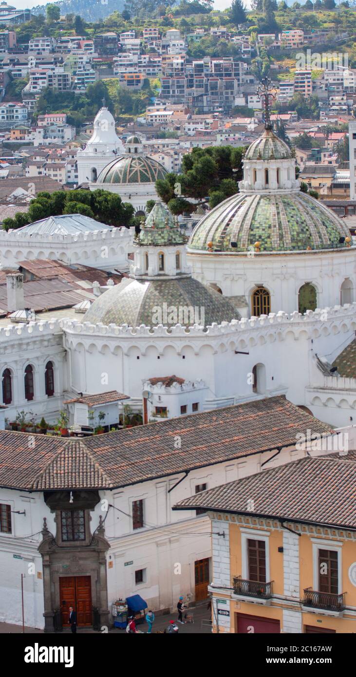 Quito, Pichincha / Ecuador - July 21 2018: Panoramic view of the domes of the La Compañía de Jesús church during the day Stock Photo