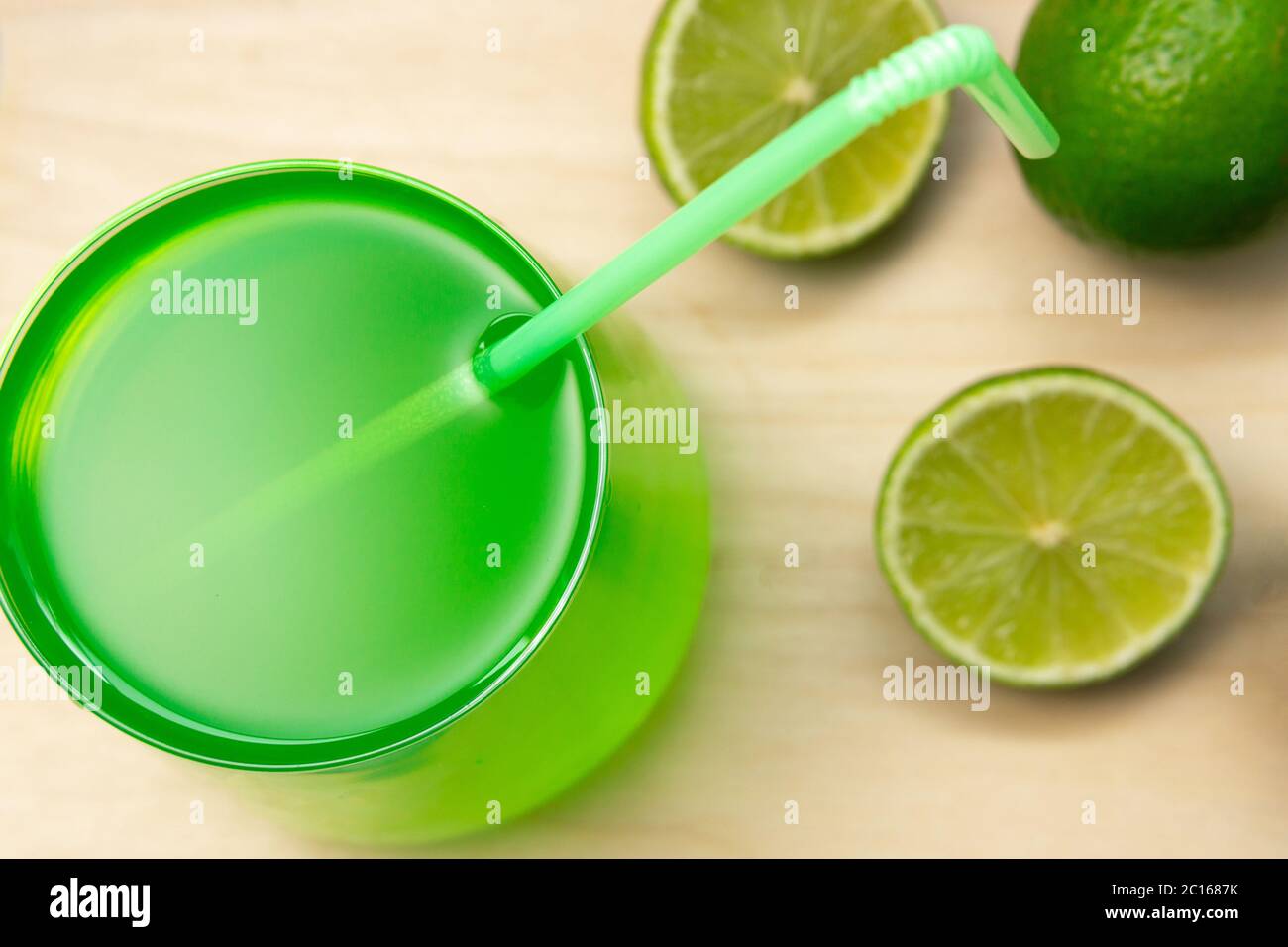 limes juice, lemonade in a glass glass. Healthy lifestyle and detox conceptual background, selective focus Stock Photo