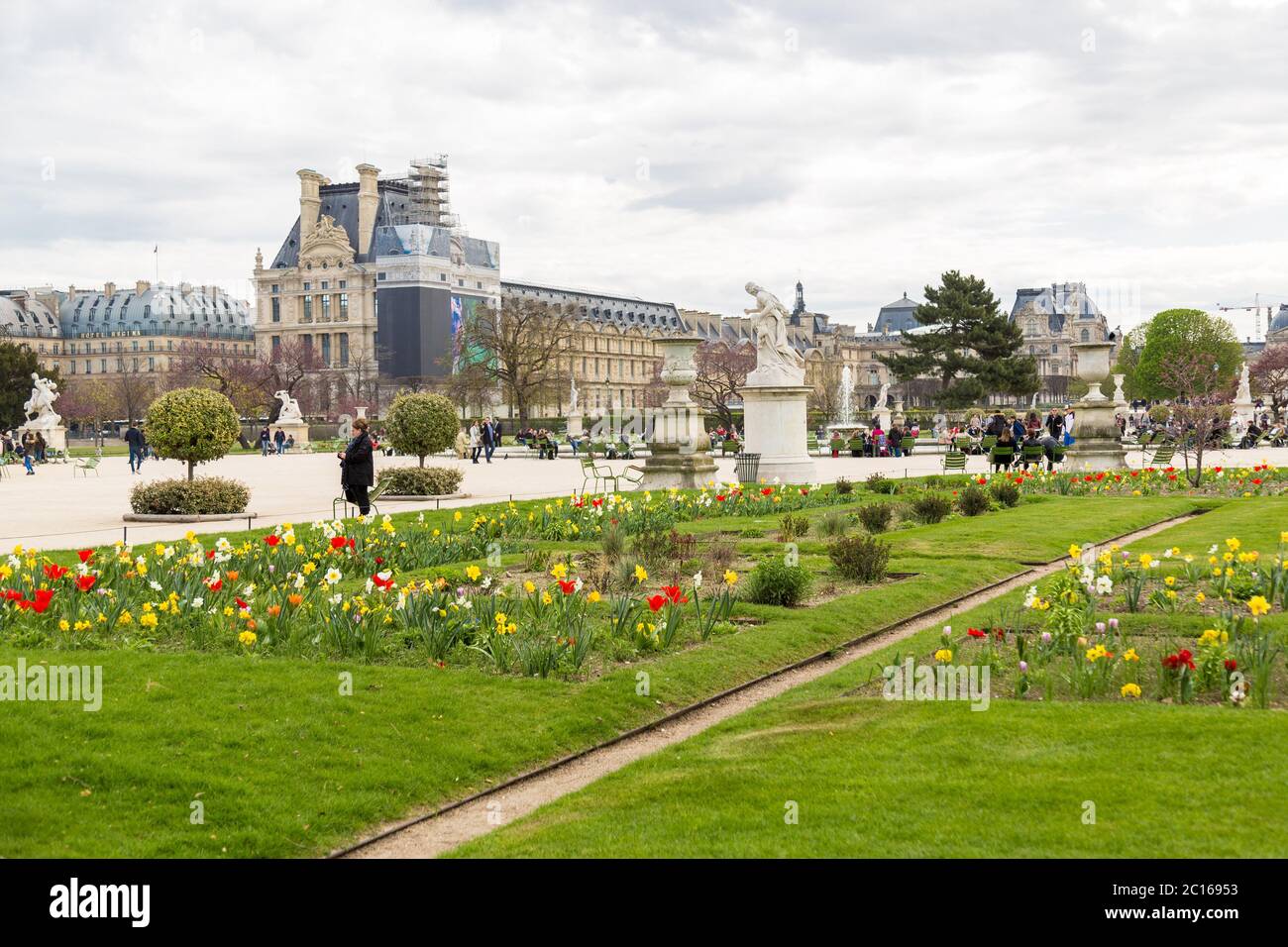 Spring in Garden of the Tuileries which is one of most famous parks in Paris Stock Photo