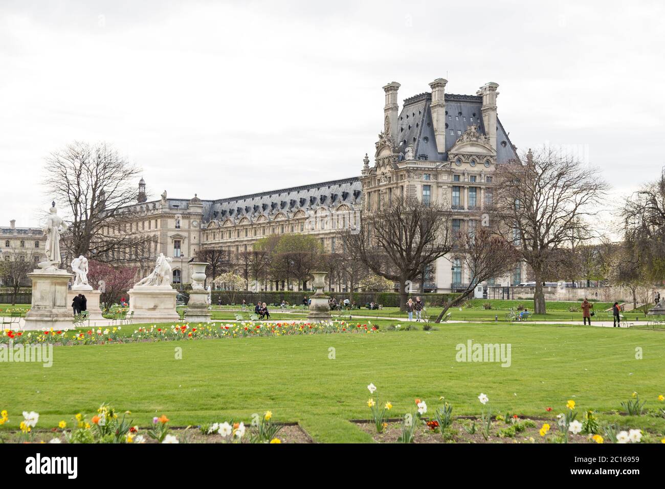 Spring in Garden of the Tuileries which is one of most famous parks in Paris Stock Photo