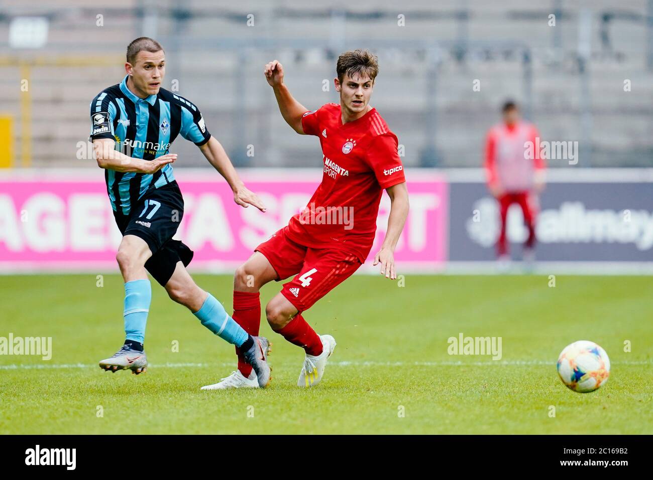 Mannheim Germany 14th June 2020 Football 3rd Division Sv Waldhof Mannheim Bayern Munich Ii 32nd Matchday At The Carl Benz Stadium Mannheim S Gianluca Korte L And Munich S Josip Stanisic Fight For The