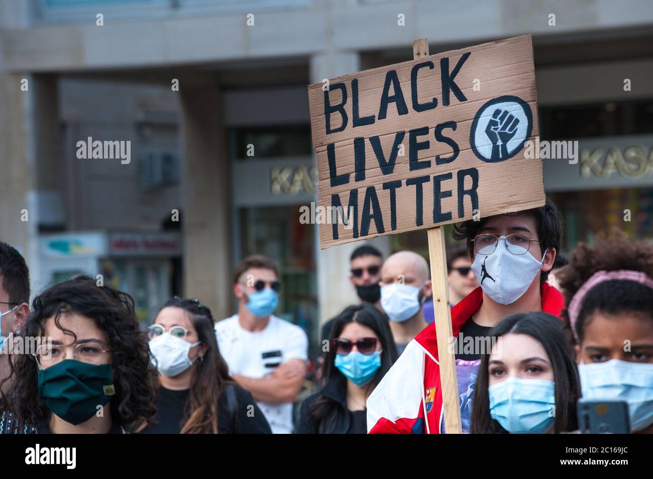 Young activists at flash mob 'black lives matter' Stock Photo
