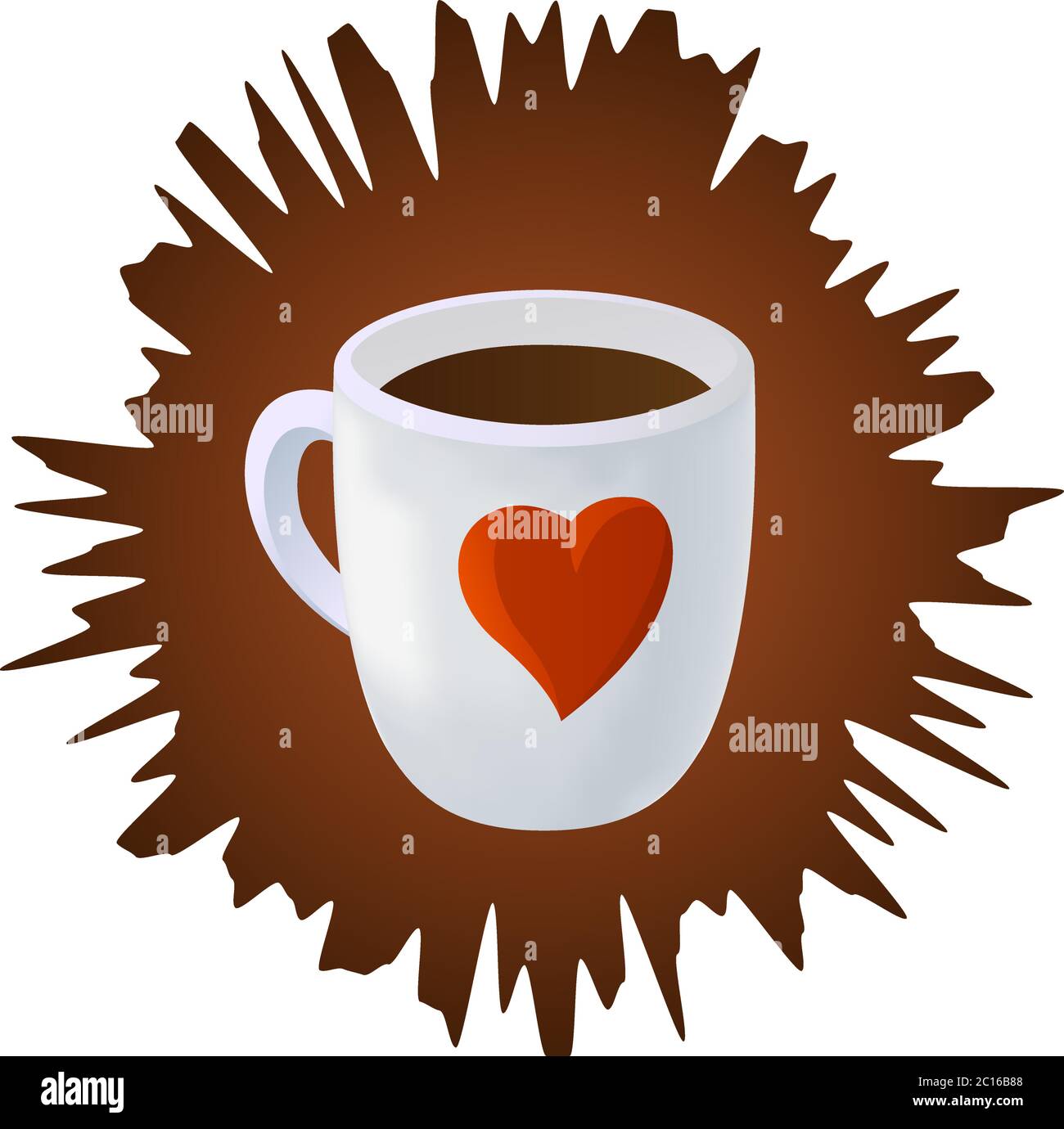 Vector coffee cup with heart with brown splash on white background Stock Vector