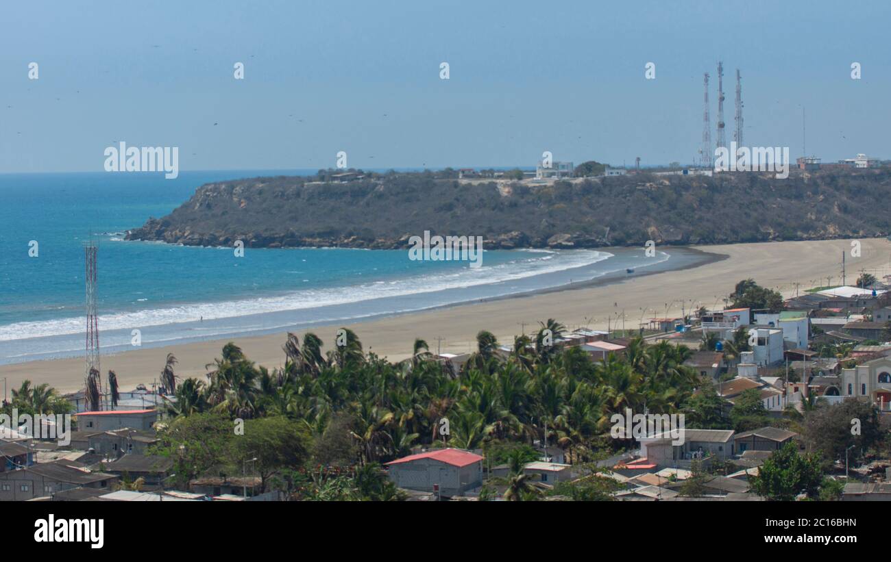 Panoramic view of the small town Palmar by the sea in the province of Santa Elena on the coast of Ecuador Stock Photo