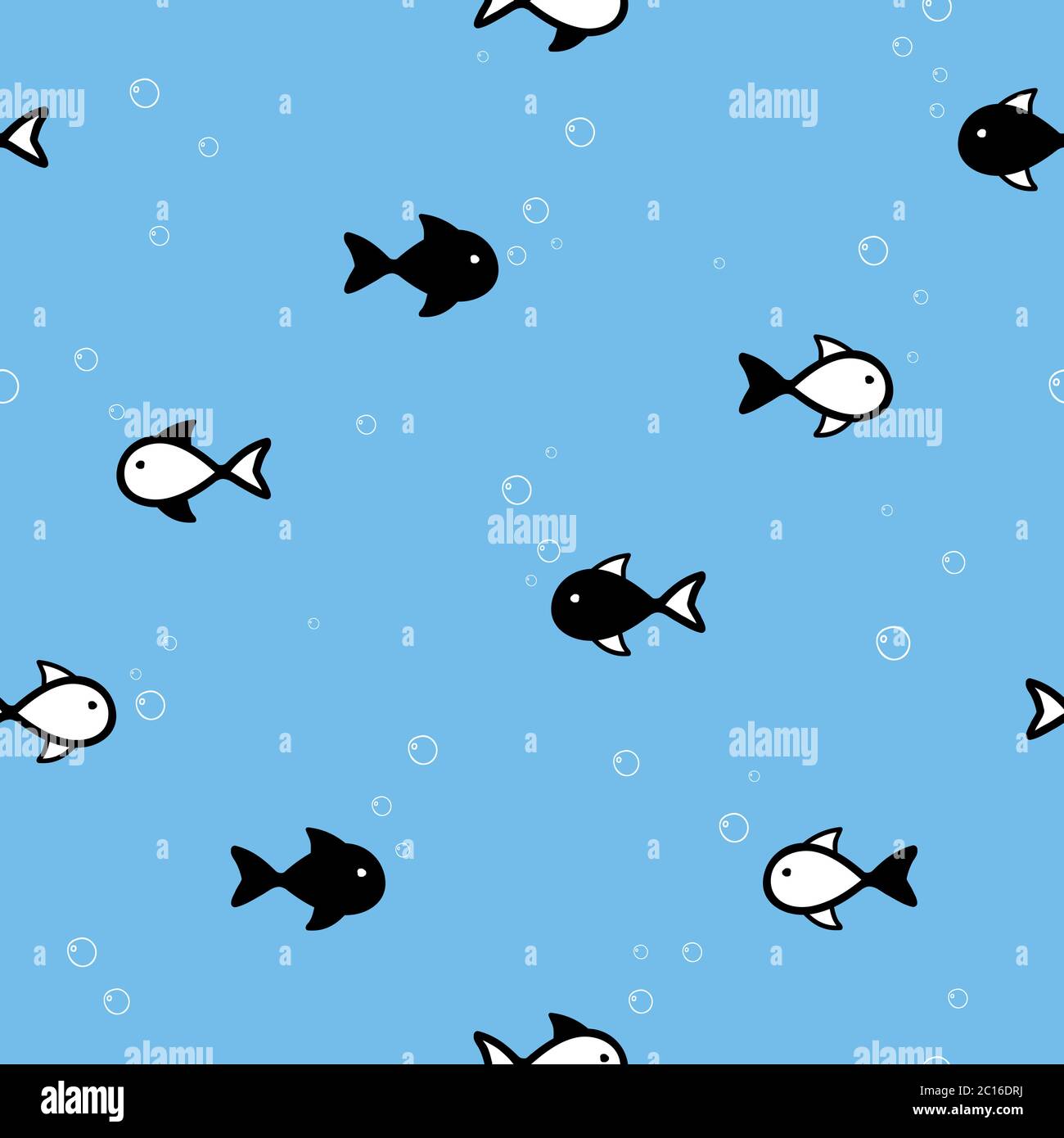 Vector seamless pattern with cute black and white fishes. Stock Vector