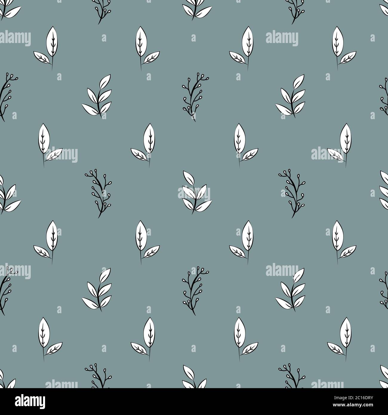 Vector seamless pattern with black and white floral elements in dark color background Stock Vector