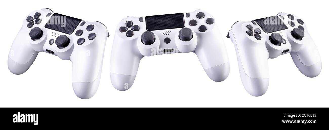 Set of white video game joysticks gamepad isolated on a white ...