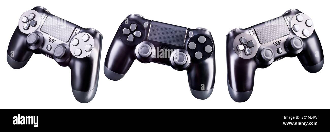 Set of black video game joysticks gamepad isolated on a white ...