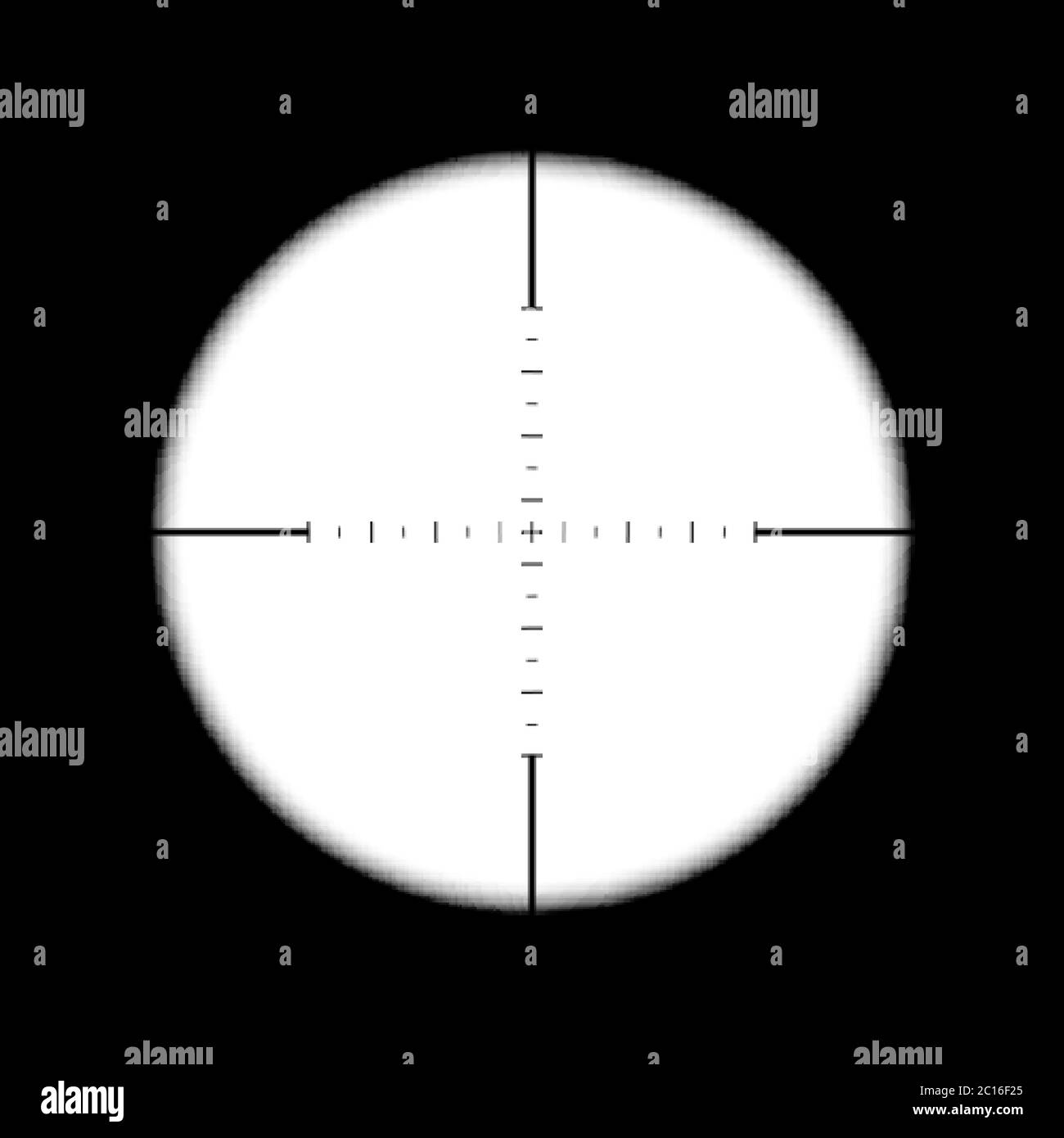 Sniper gun scope. Focus on target. Optical zoom in binocular with measuring scale. Vector illustration Stock Vector
