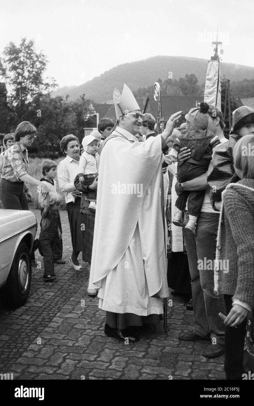 bishop on the occasion of confirmation, Wenholthausen, Eslohe, Sauerland, North Rhine-Westphalia, Germany Stock Photo