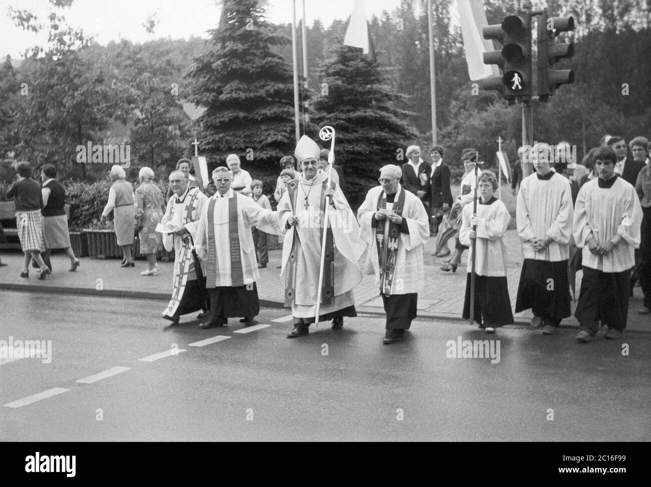 bishop and priests on the occasion of confirmation, Wenholthausen, Eslohe, Sauerland, North Rhine-Westphalia, Germany Stock Photo