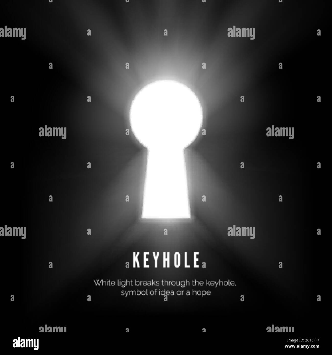 Keyhole. White light breaks through the keyhole symbol of idea or hope. vector illustration Stock Vector
