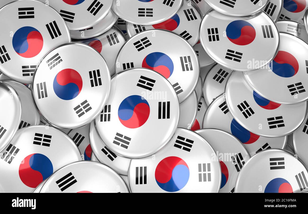 South Korea Badges Background Pile Of South Korean Flag Buttons Stock Photo Alamy