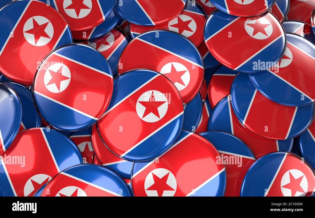 North Korea Badges Background Pile Of North Korean Flag Buttons Stock Photo Alamy