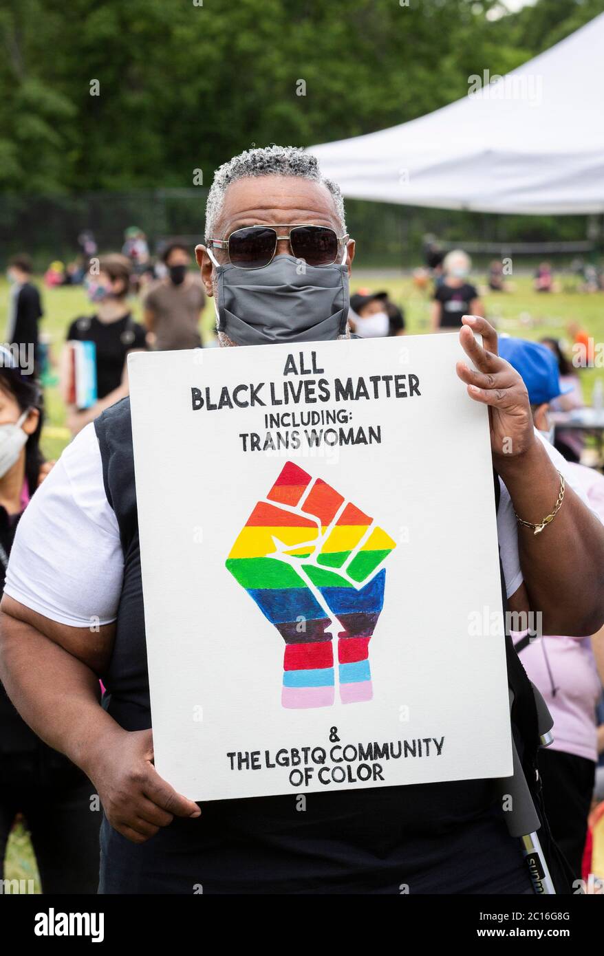 June 13, 2020. Roxbury, MA. Thousands gathered in Franklin Park for a vigil to raise awareness for Black transgender rights and to raise money for the Stock Photo