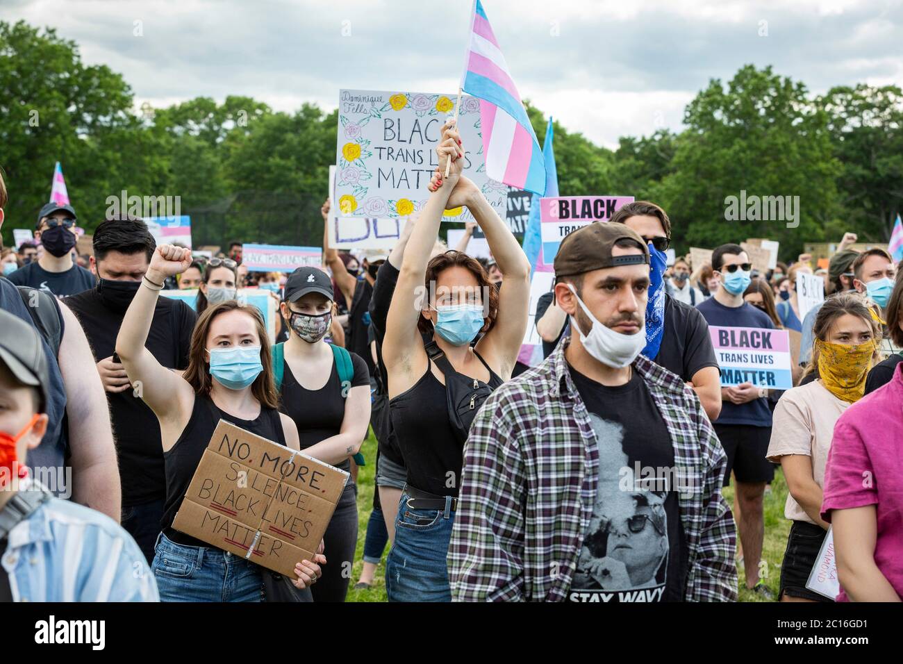 June 13, 2020. Roxbury, MA. Thousands gathered in Franklin Park for a vigil to raise awareness for Black transgender rights and to raise money for the Stock Photo