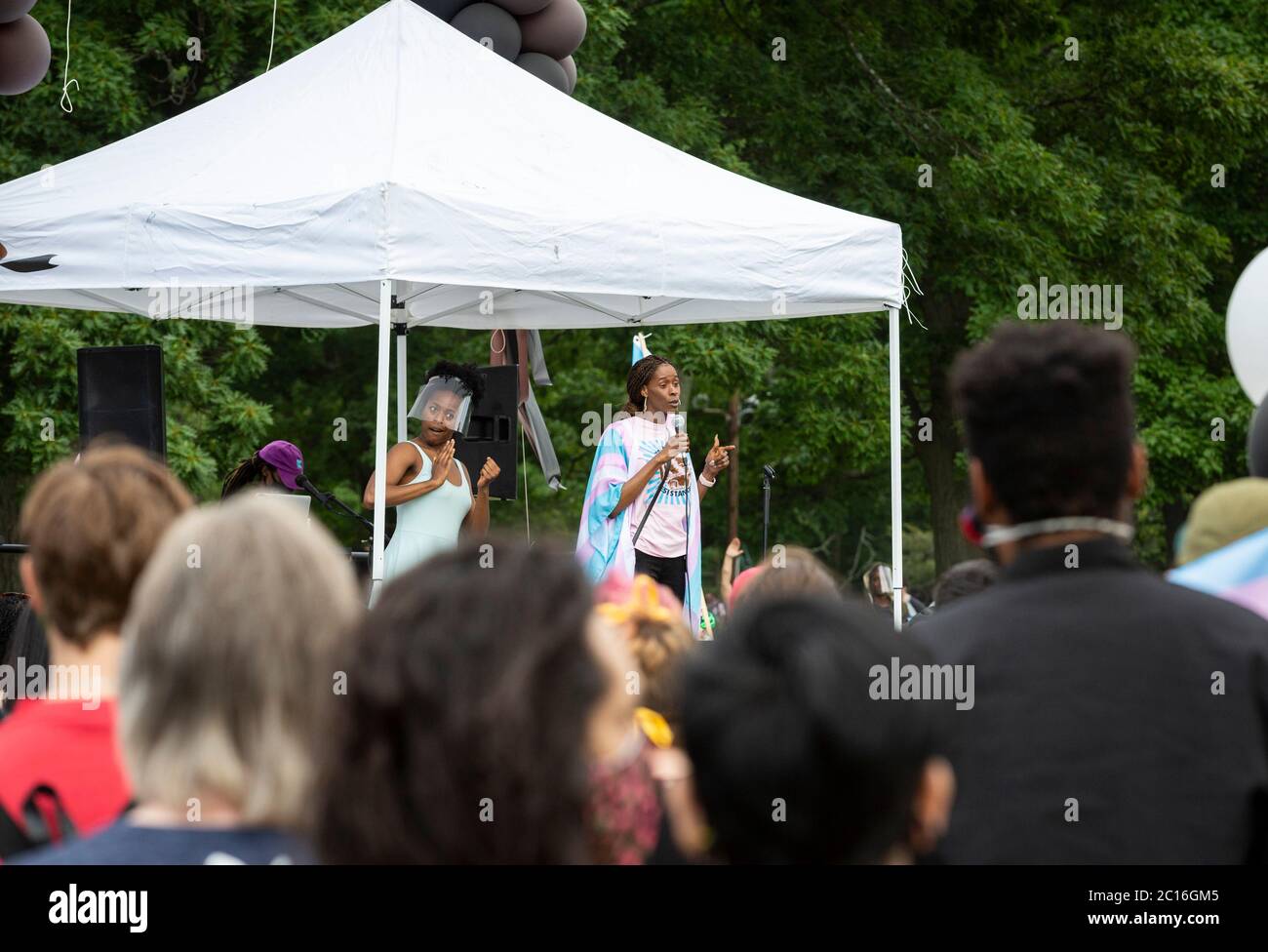 June 13, 2020. Roxbury, MA. Thousands gathered in Franklin Park for a vigil to raise awareness for Black transgender rights and to raise money for the Stock Photo