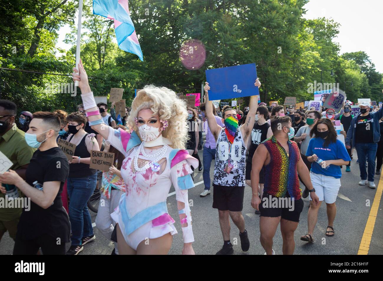 June 13, 2020. Roxbury, MA. Thousands gathered in Franklin Park for a vigil to raise awareness for Black transgender rights and to raise money for the Stock Photo