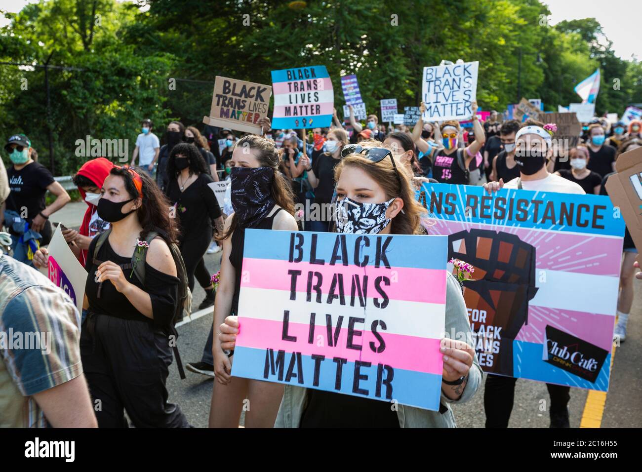 June 13, 2020. Roxbury, MA. Thousands gathered in Franklin Park for a vigil to raise awareness for Black transgender rights and to raise money for the Stock Photo