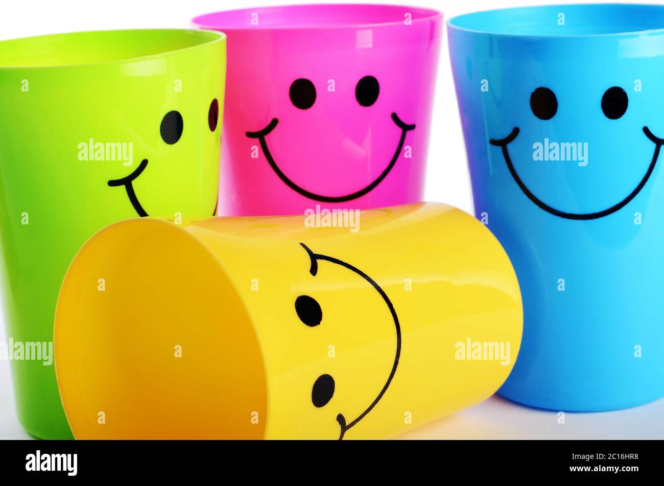 Plastic colorful cups close up Stock Photo