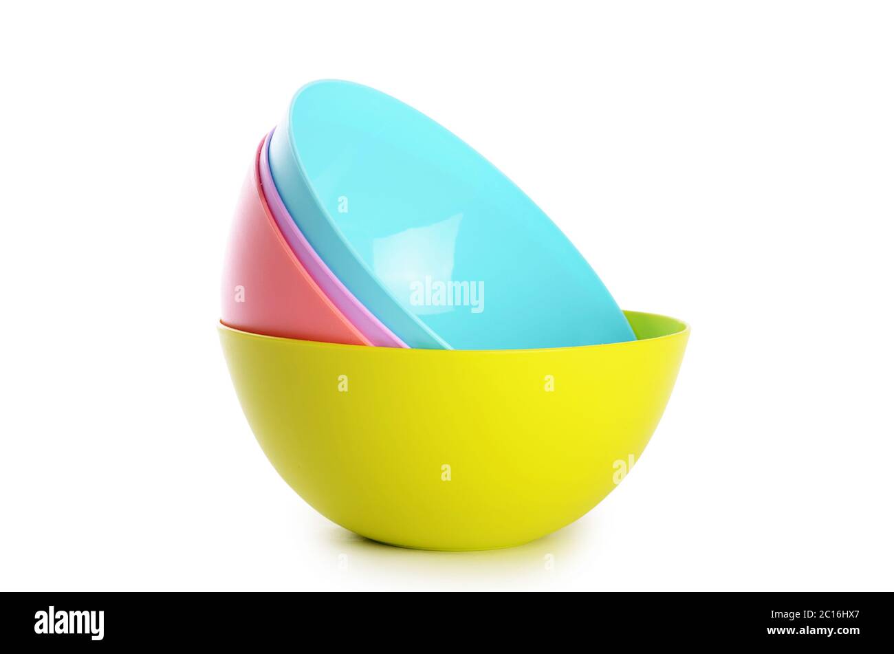 Plastic colorful plates isolated on white Stock Photo