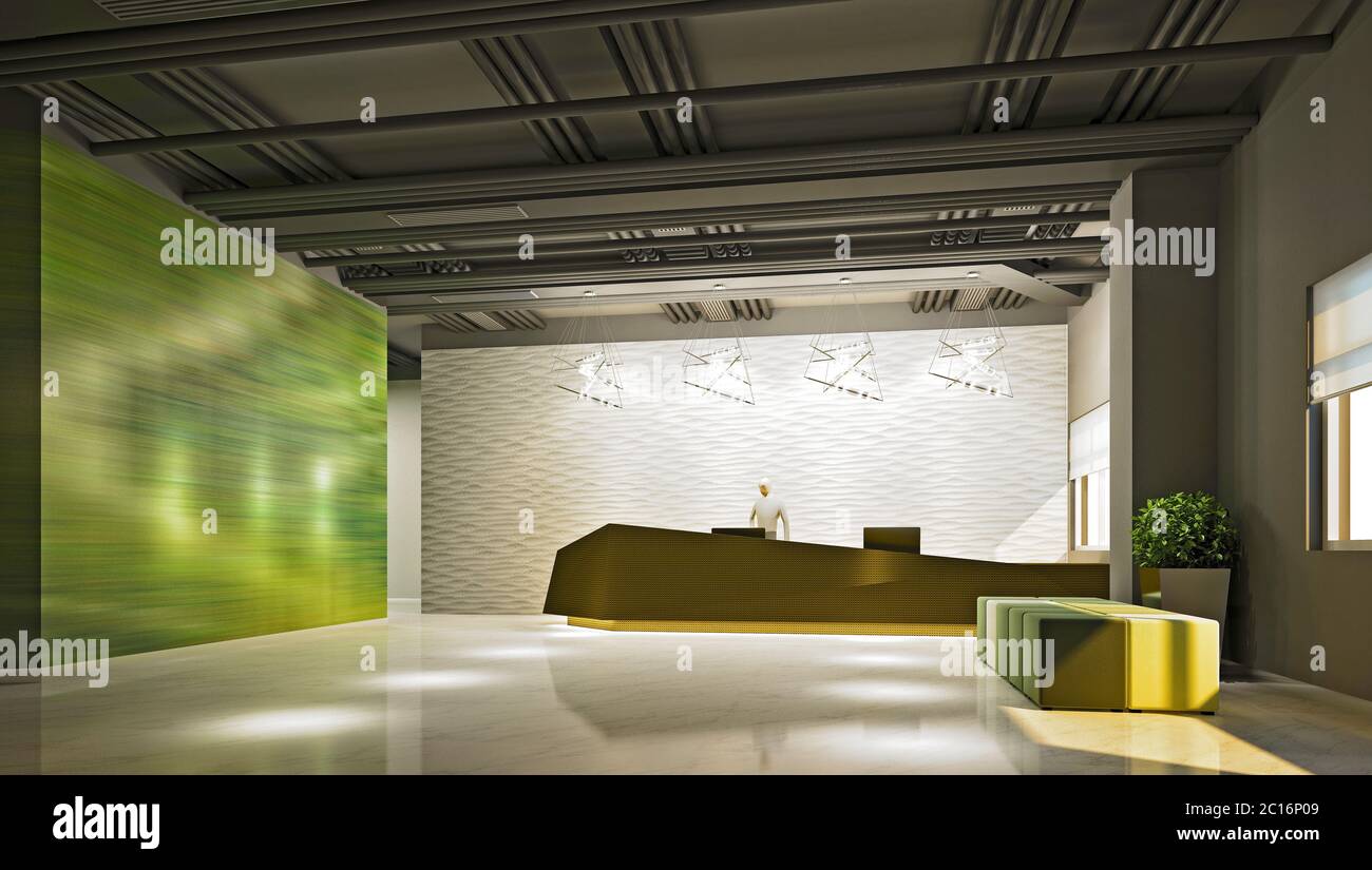 3d render of luxury hotel reception and lobby Stock Photo - Alamy