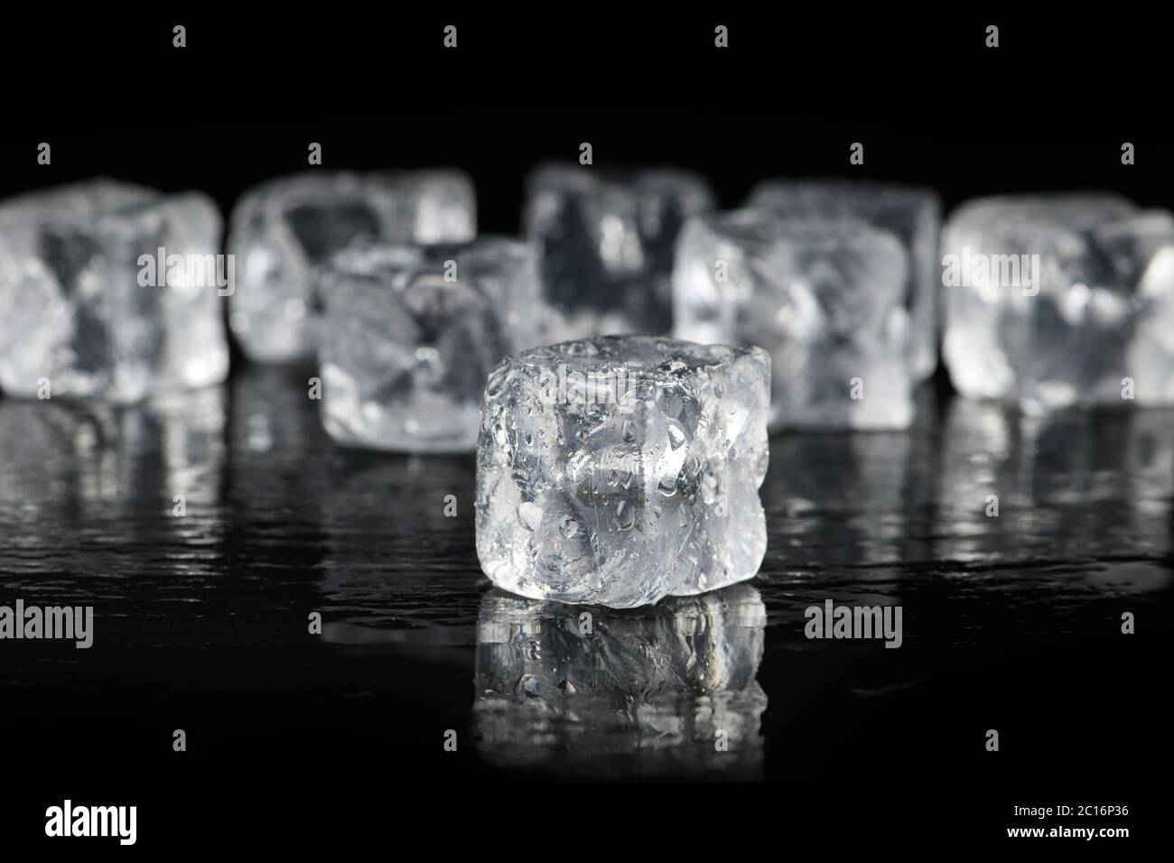 top view of cool frozen ice cubes isolated on black, Stock image