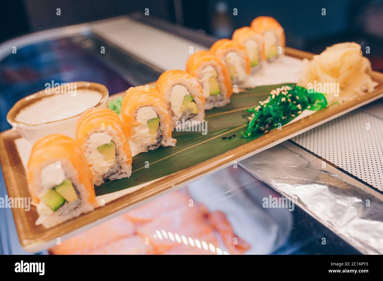 Large set of Sushi Rolls Warm Ebi Sake Unagi Spring. A lot assortment ...